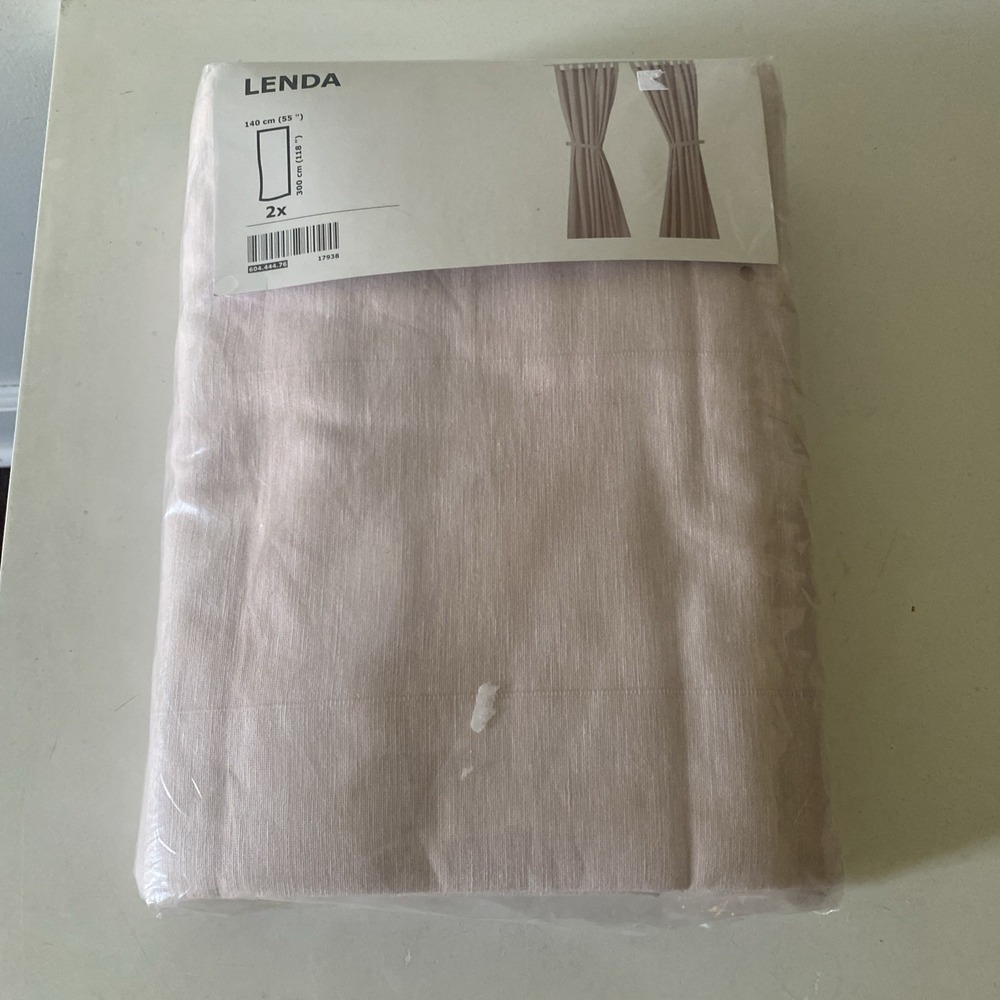 IKEA LENDA Curtains 2 Panels, 1 pair Light Pink 55x118 w Tie Backs  604.444.76